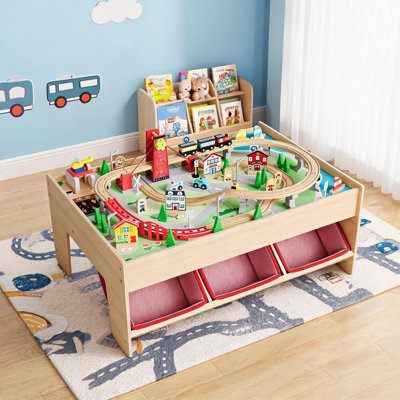 2-in-1 Wooden Train & Reading Table Set