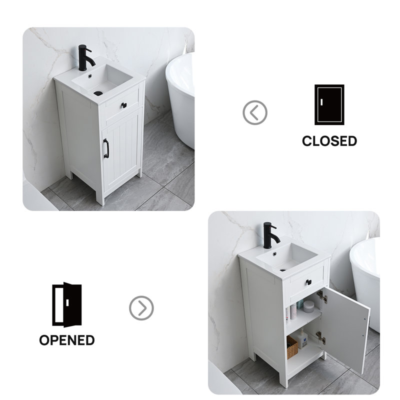 Meuble-lavabo moderne 16 po avec lavabo, Blanc, Noir