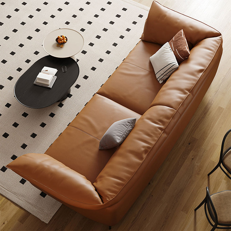 Coussin de canapé modulaire brun en cuir véritable à trois places, H 33,86 po x l 109,45 po x P 39,37 po