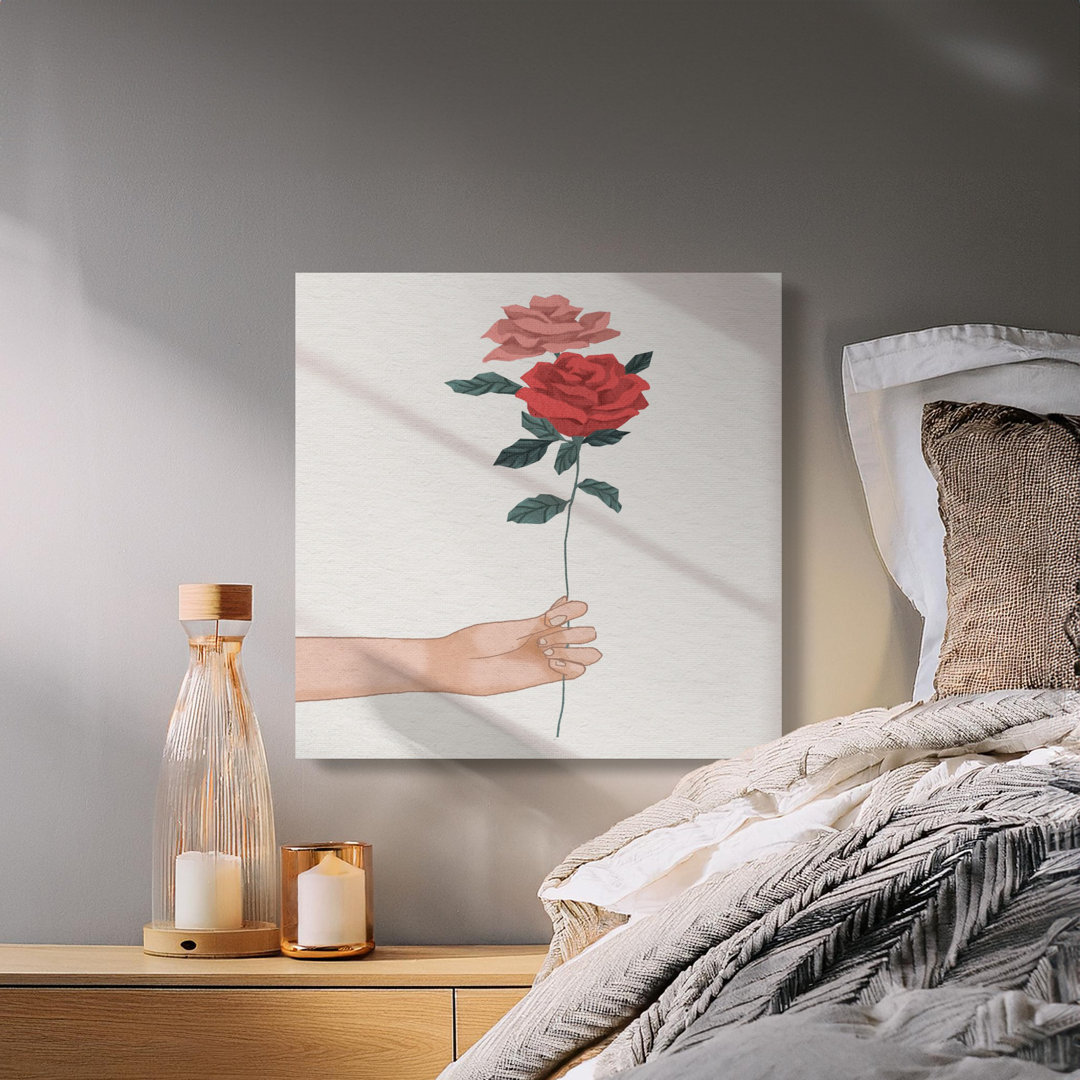 Rose Canvas Wall Art, Hand Holding Flower, Gallery Wrapped Print, Ready to Hang, Floral Decor, Archival Quality, Matte Finish