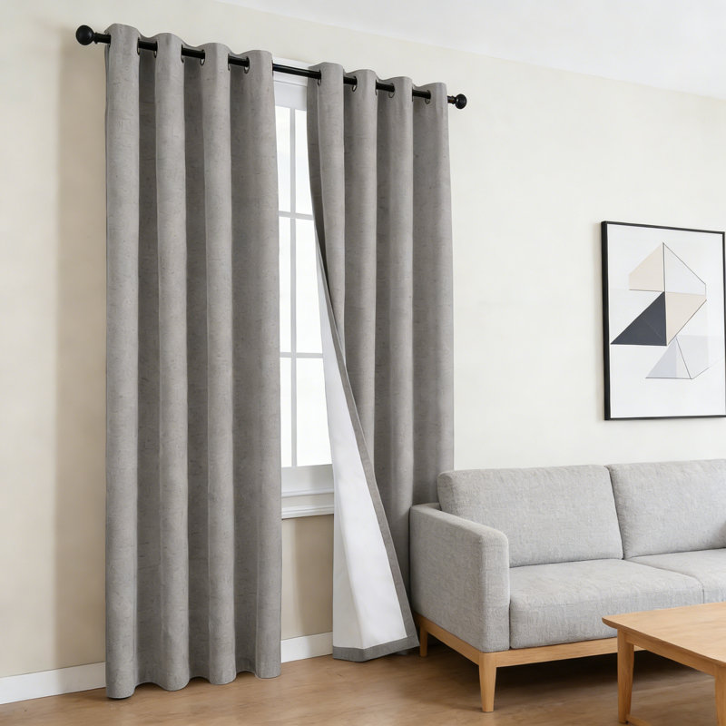 Linen Blended Blackout Curtains, 84 Inch Long, Full Light Blocking, Nickel Grommet, 2 Panels, Heathered Dove, 52" W x 84" L