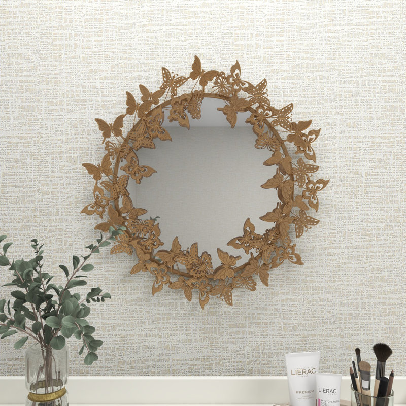 Mariko Gold Metal 3D Butterfly Wall Mirror 28" x 5" x 28"