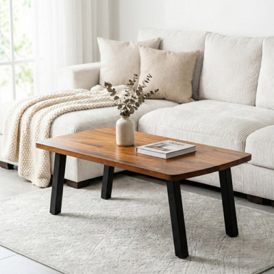 Coffee Table with Solid Walnut Top and Black Metal Legs