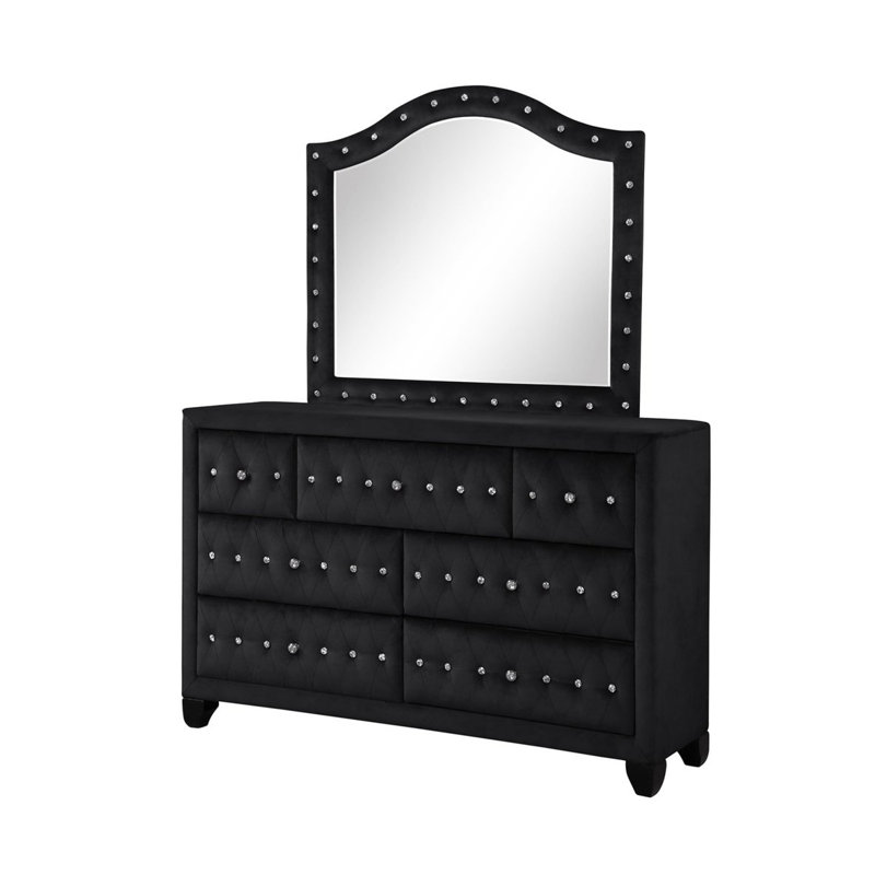 Miroir capitonné en cristal Sophia Modern Style, Noir