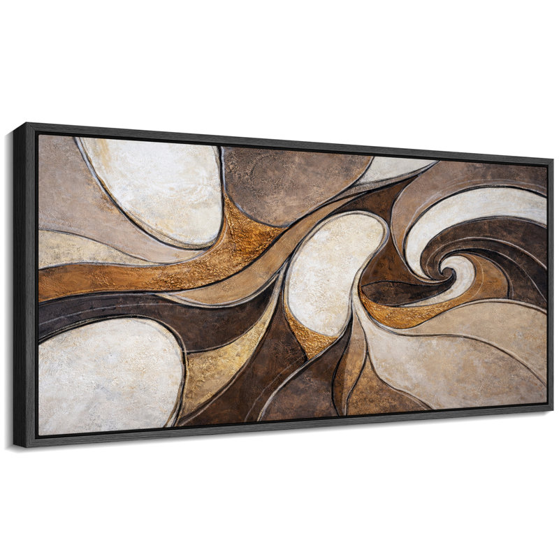 Œuvre abstraite de courbe fluide or brun, images de salon de luxe, impression sur toile encadrée, impression numérique