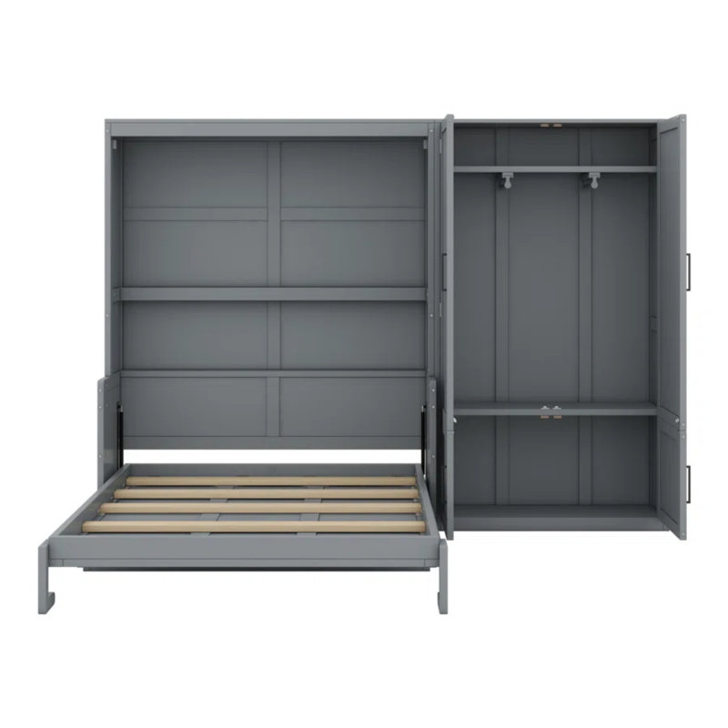 Queen Size Murphy Bed Wall Bed With Closet, Gray