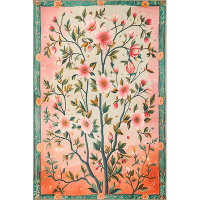 Paris Collection Pink Themed Floral Flower Pattern Creative Modern Decorative Machine Washable Rug