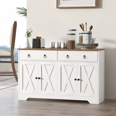 Farmhouse Sideboard Buffet Cabinet With Storage Drawers, Barn-Style Doors And Adjustable Shelves For Organization
