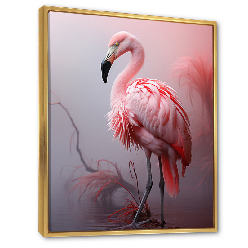 Laida, minimalisme, flamant rose, portrait, H 20 po x l 12 po x P 1 po, Cadre flottant doré