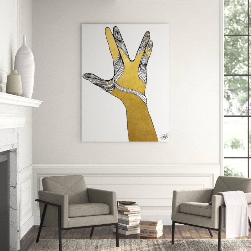 Sign Language VIII Print by Kelli Ellis, 32" H x 24" W x 1.5" D, Gilded Gold