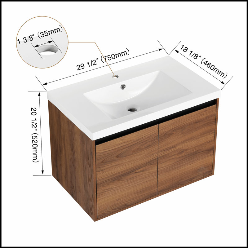 Meuble-lavabo durable de 30 po avec comptoir en résine, armoire à 2 portes pour un rangement efficace et une conception moderne