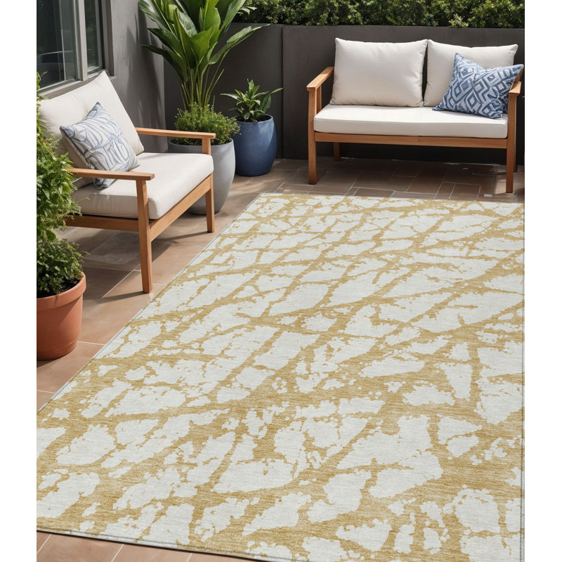 Tapis intérieur lavable abstrait doré 5 pi x 8 pi