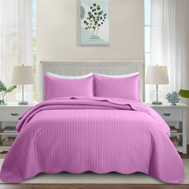 Microfiber Embossed Bedspread Set, King Bedspread + 2 King Shams, Purple