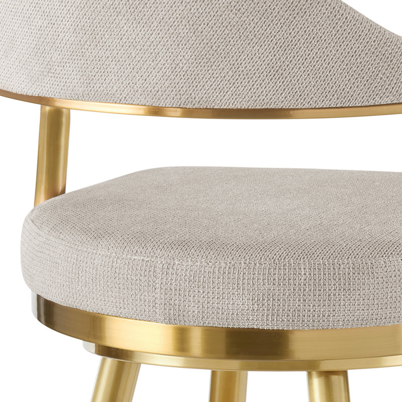 Dinora Modern Swivel Counter or Bar Height Bar Stool with Arms and Open Back in Fabric and Metal Frame, Taupe