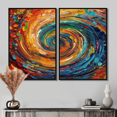 Yellow Orange Transcendent Liquid Ink - Yellow Art Prints On Canvas 2 Pieces