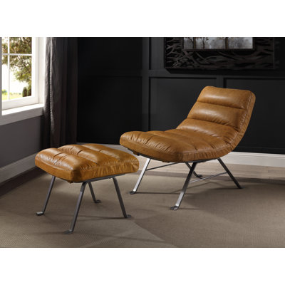 Aleata Leather Accent Chair with Ottoman