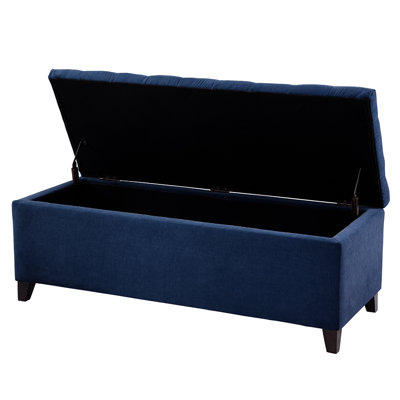 Storage Bench With Navy Upholstery - Functional Addition Upholstered Elegant Tufting
