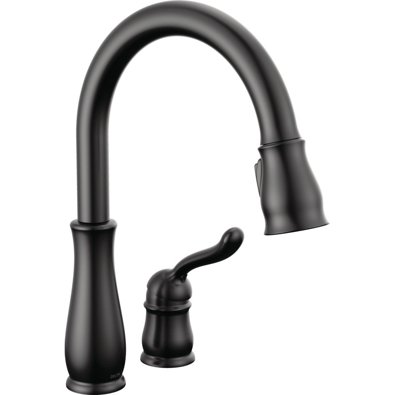 Robinet de cuisine noir Leland avec douchette rétractable, robinet d'évier de cuisine monotrou traditionnel, poignée simple, noir mat