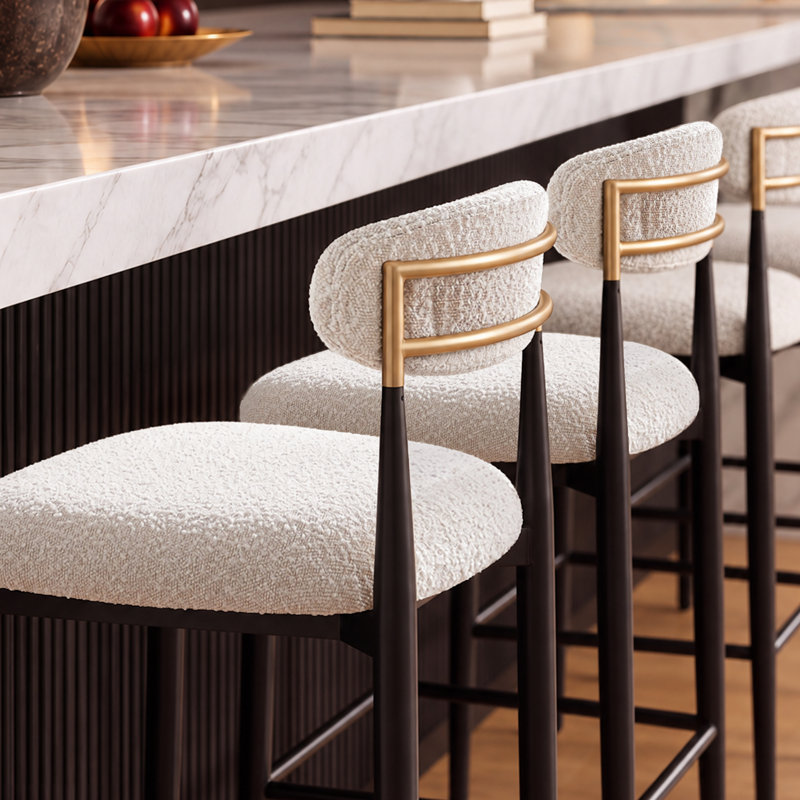 Tabouret de comptoir rembourré Velora, Beige