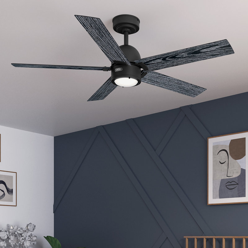 Hunter 52 Inch Erling ENERGY STAR® Ceiling Fan With Lights And Remote, Matte Black, Black