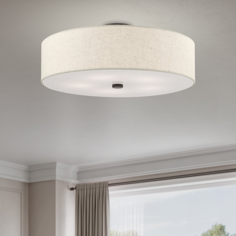 Flaire Fabric Semi Flush Mount, English Bronze, Oatmeal