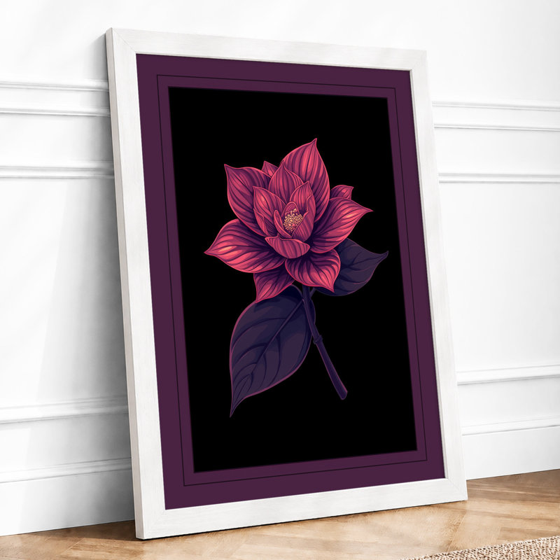 Lotus in Magenta Botanical - Framed Print, A1 - 84.1 x 59.4 cm, White