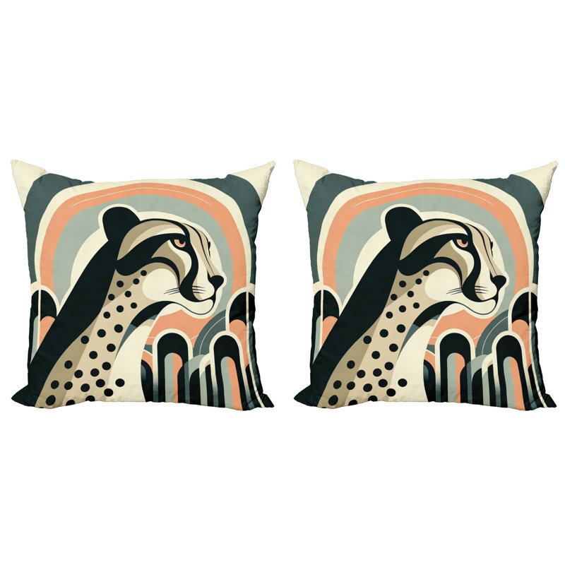 Cheetah Print Peach and Gray Microfiber Euro Pillow Covers, Set of 2