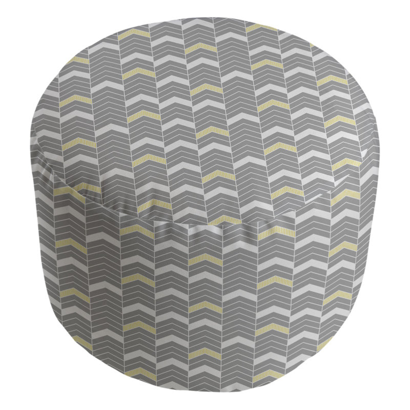 Upholstered Pouf, Yellow Accent