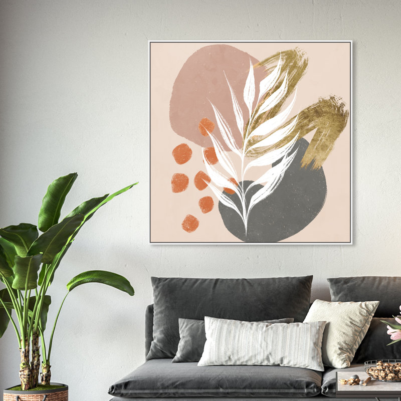 Circles And Brush Strokes Botanical Painting Painting, White Floater Framed, 41" H x 41" W