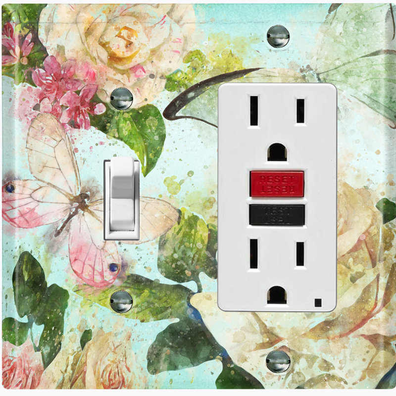 Patterned 2 - Gang Combination Plate Standard Combination Wall Plate, Teal