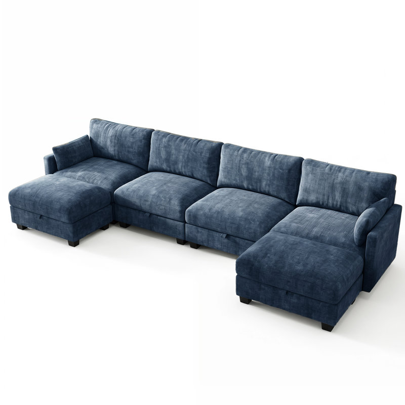 Canapé modulaire modulaire pour salon, canapé confortable avec sièges de rangement et repose-pieds, Bleu