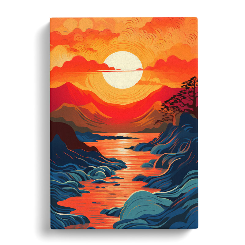 Japanese Sunset Orphism Art - Wrapped Canvas, 50cm H x 35cm W x 3cm D