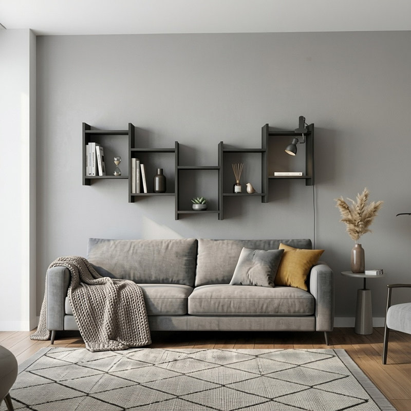 Dillow 10 Piece Floating Shelf Modern Wall-Mounted Storage and Display, Black Wood