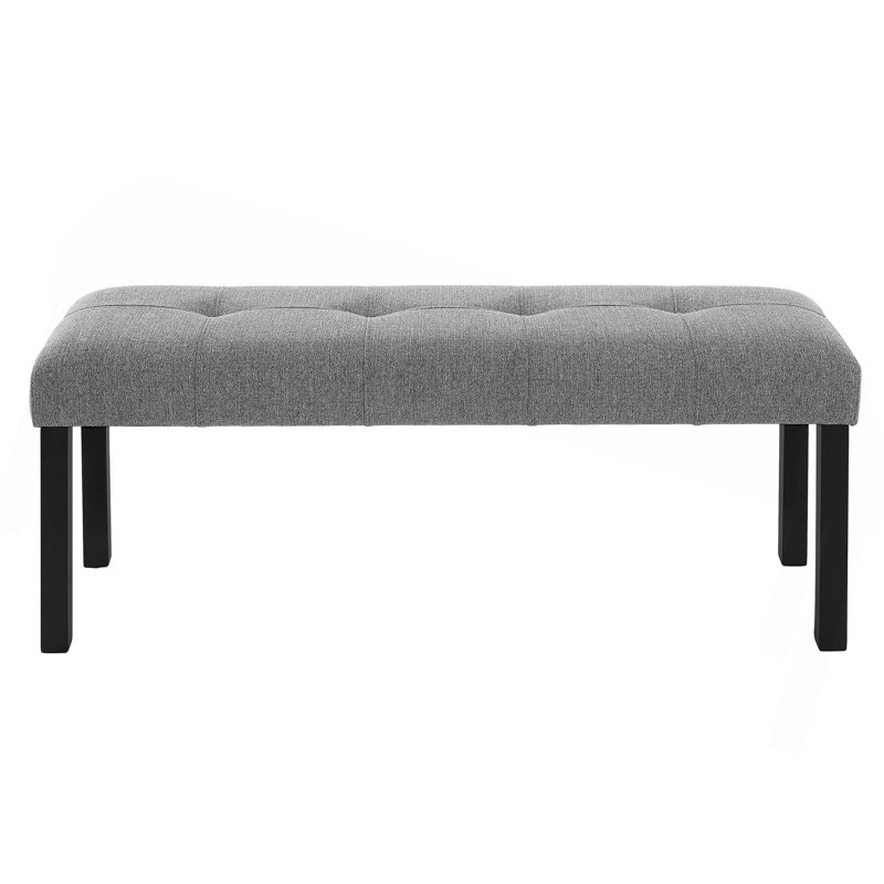 Modern Tufted Linen Dining Bench With Rubber Wood Legs,Versatile For Kitchen,Bedroom,Hallway, Gray