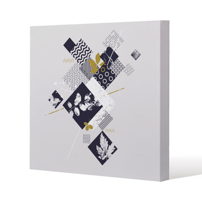 Geometric Squares & Leaves Slim Style Canvas Print, 15mm Slim Real wood.