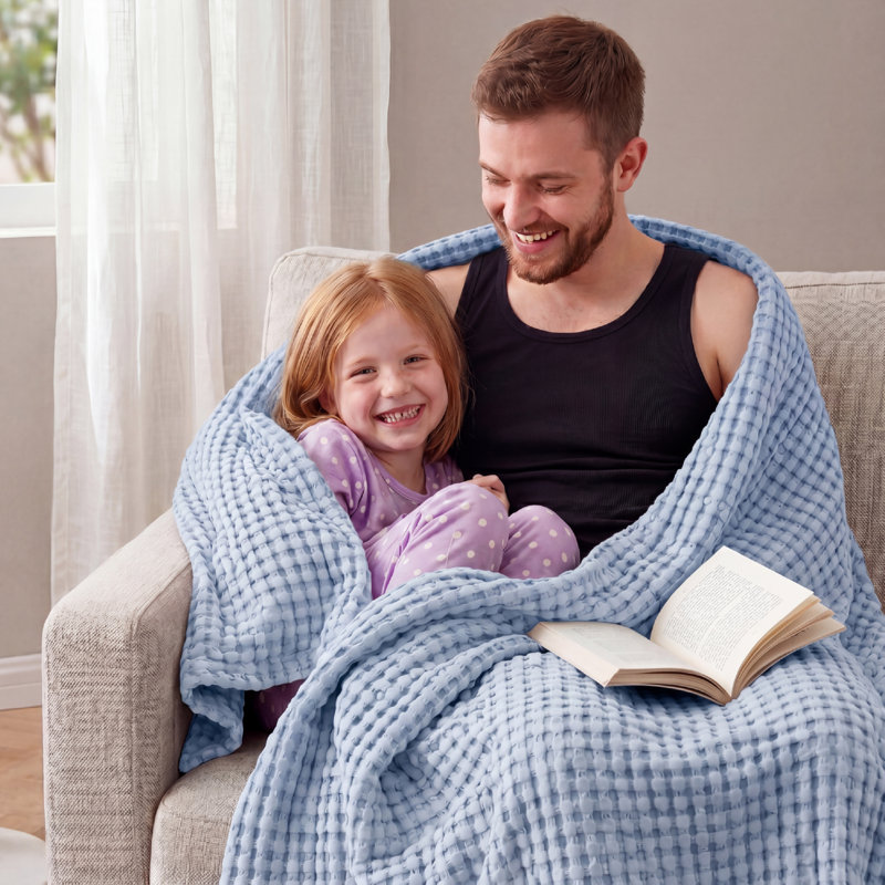 Jeté 100% coton 406 g / m² Literie respirant gaufré GentleSoft ™, Grand lit, Bleu ciel