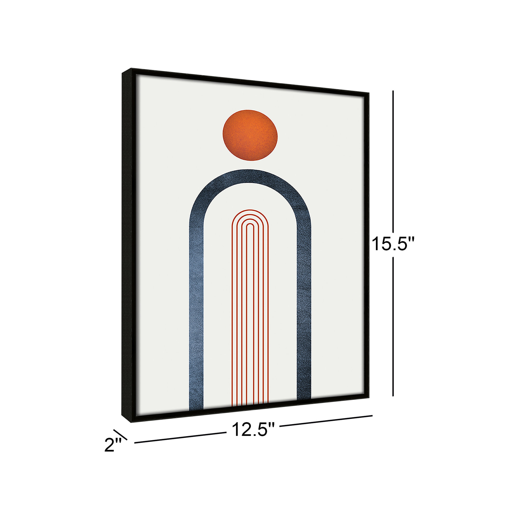 Minimalist Midcentury Orange Navy I by - Floater Frame Print on Canvas, 15.5" H x 12.5" W x 2" D, Espresso Framed
