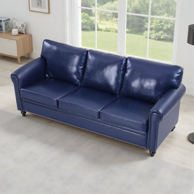 84" Faux Leather Classic Nailhead Trim Sofa with Rolled Arms