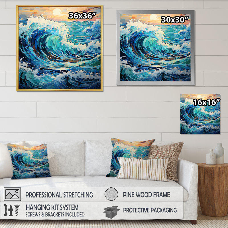 Coastal Waves Of Wonder IV - Nautical & Beach Canvas Prints, H 30 po x l 30 po x P 1 po, Cadre photo noir