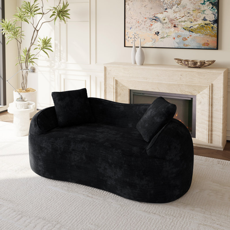 2-seater Curved Compressed Sofa, Upholstered Boneless Loveseat, Black