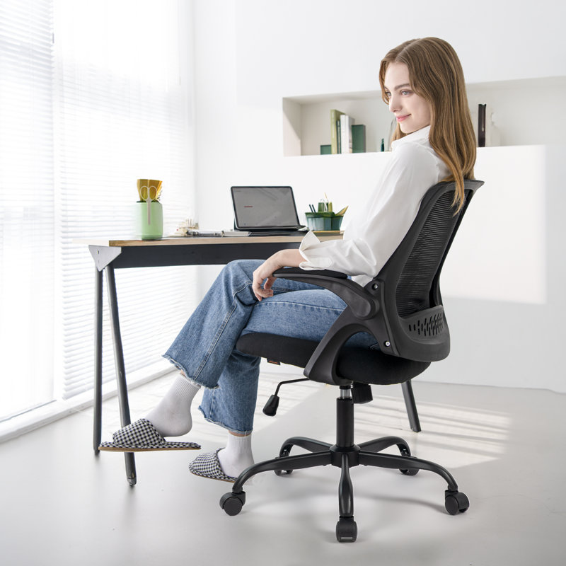 Ergonomic Mesh Home Office Chair with Armrests, Space-Saving Design and Steel Base, Black, Steel