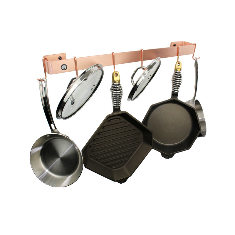 Utensil Bar Handcrafted Wall Mounted Pot Rack, 3" H x 24" W x 3" D, Brushed Copper