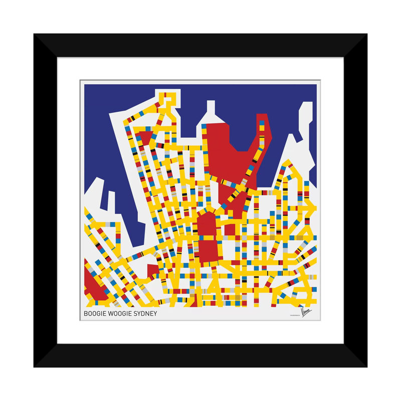 « sommier woogie sydney », reproduction d’impression sur toile, Papier d'art encadré noir, H 16 po x l 16 po x P 1 po, Blanc