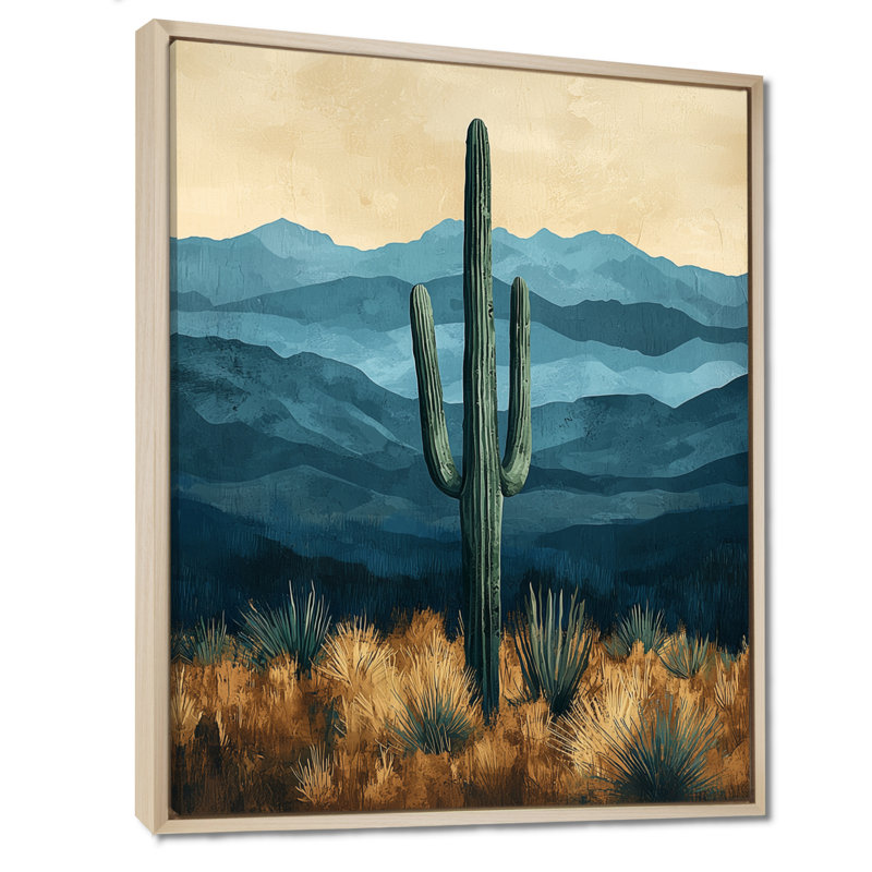 Margriet Cactus and Mountains I - Art mural de cactus pour le salon, H 20 po x l 12 po, Reproduction avec cadre flottant