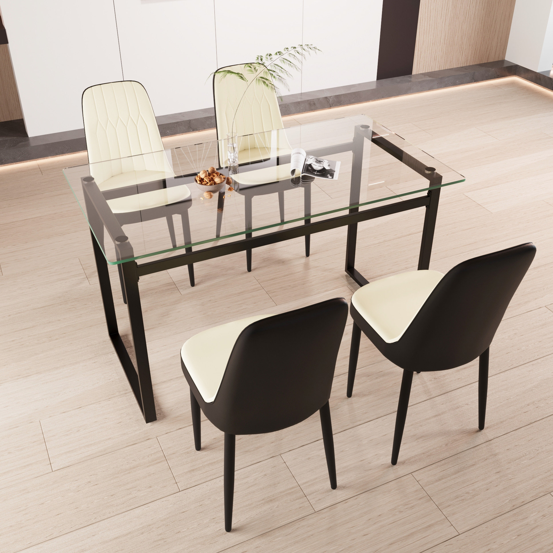 George Oliver Rectangular Glass Kitchen Table With Black Metal Legs And ...