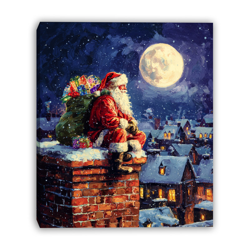 «Santa on the Rooftop», art mural sur toile, 24 po x 30 po