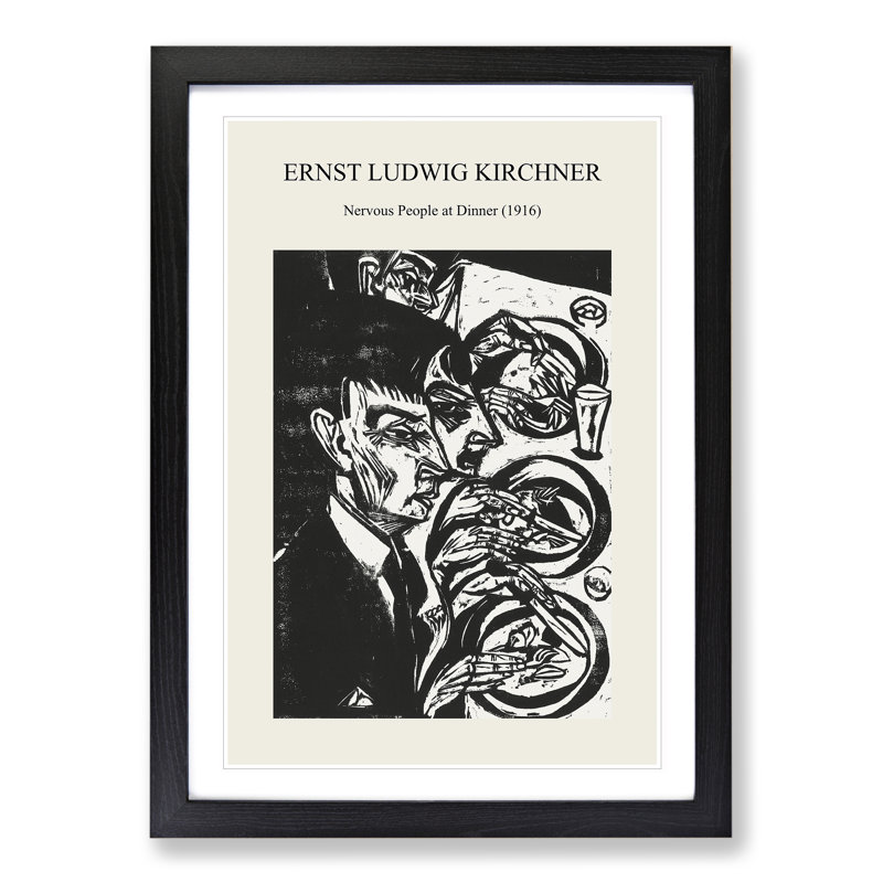 Nervous People at Dinner by Ernst Ludwig Kirchner - Picture Frame Painting, 48cm H x 36cm W x 2cm D, Black