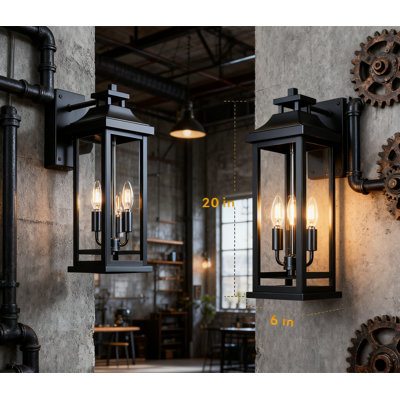 Grande applique murale d'extérieur à 3 lumières, éclairage extérieur IP65 imperméable pour garage, lot de 2 lanternes noires modernes