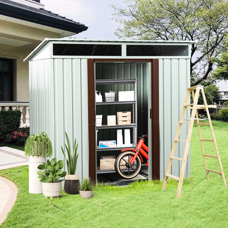 6Ft X 5Ft Outdoor Metal Storage In White - Robust Galvanized Steel Build Weather Panels Transparent Plate For Bright Interior Sliding Doors & Padlock Simple Assembly Guide Shed Frame Protected