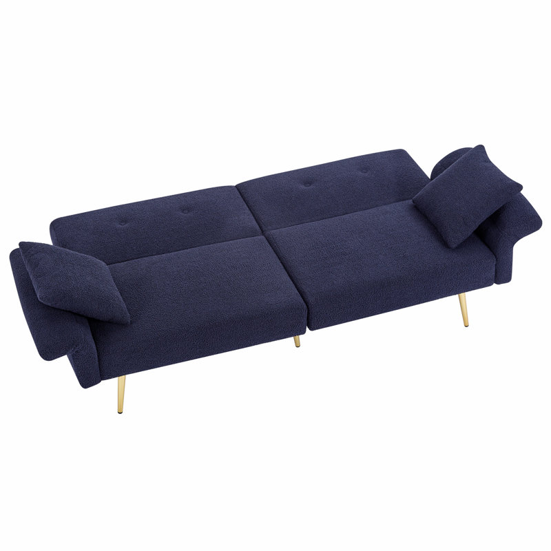 Modern Teddy Upholstered Accent Loveseat Sofa With Side Pocket, Folding Sleeper Sofa Bed With Foldable Armrest , Adjustable Backrest And Golden Metal Legs